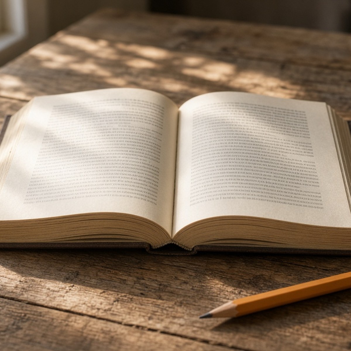 窗邊長桌與攤開的書